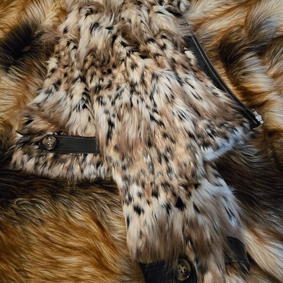Majorelle S Faux Cheetah Fur Coat Faux Leather Accents Zippered Wildcat Soft - Picture 6 of 8